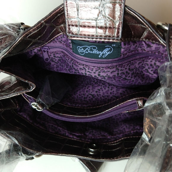 Faux alligator purple handbag NWOT purple leopard - Picture 5 of 11